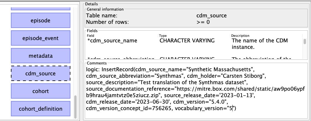 Static record in cdm_source