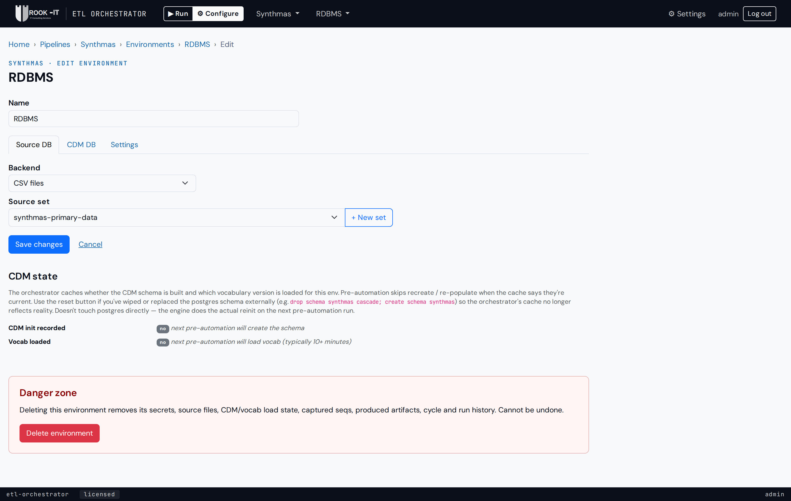 Environment edit form